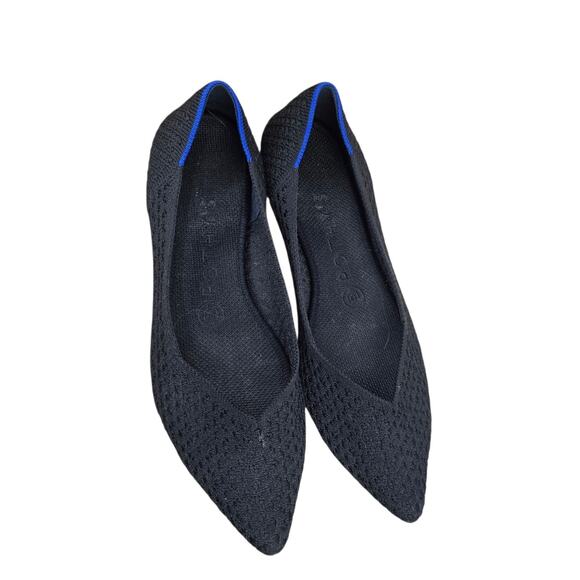 Rothys Womens The Point Flat Size 7.5 Black Knit Slip On Ballet Shoe Washable - Picture 1 of 7